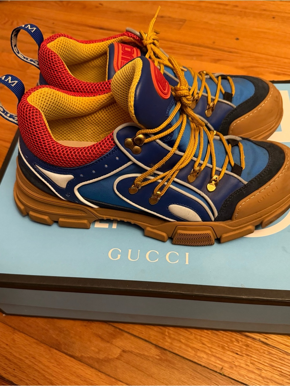 Gucci Blue, Red & Tan Chunky Trail Sneakers - Picture 4 of 6